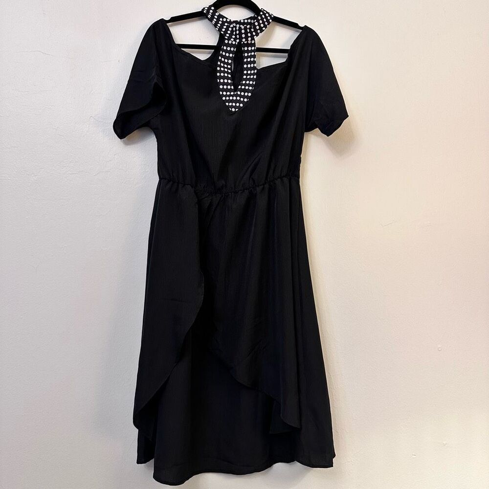 Vintage Contempo Casuals Short Sleeve Cut Out Cocktail Dress Black Size Large